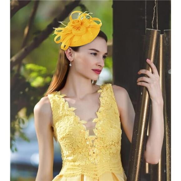 Fascinator Church Derby Hat Pillbox Hats Yellow main image 5